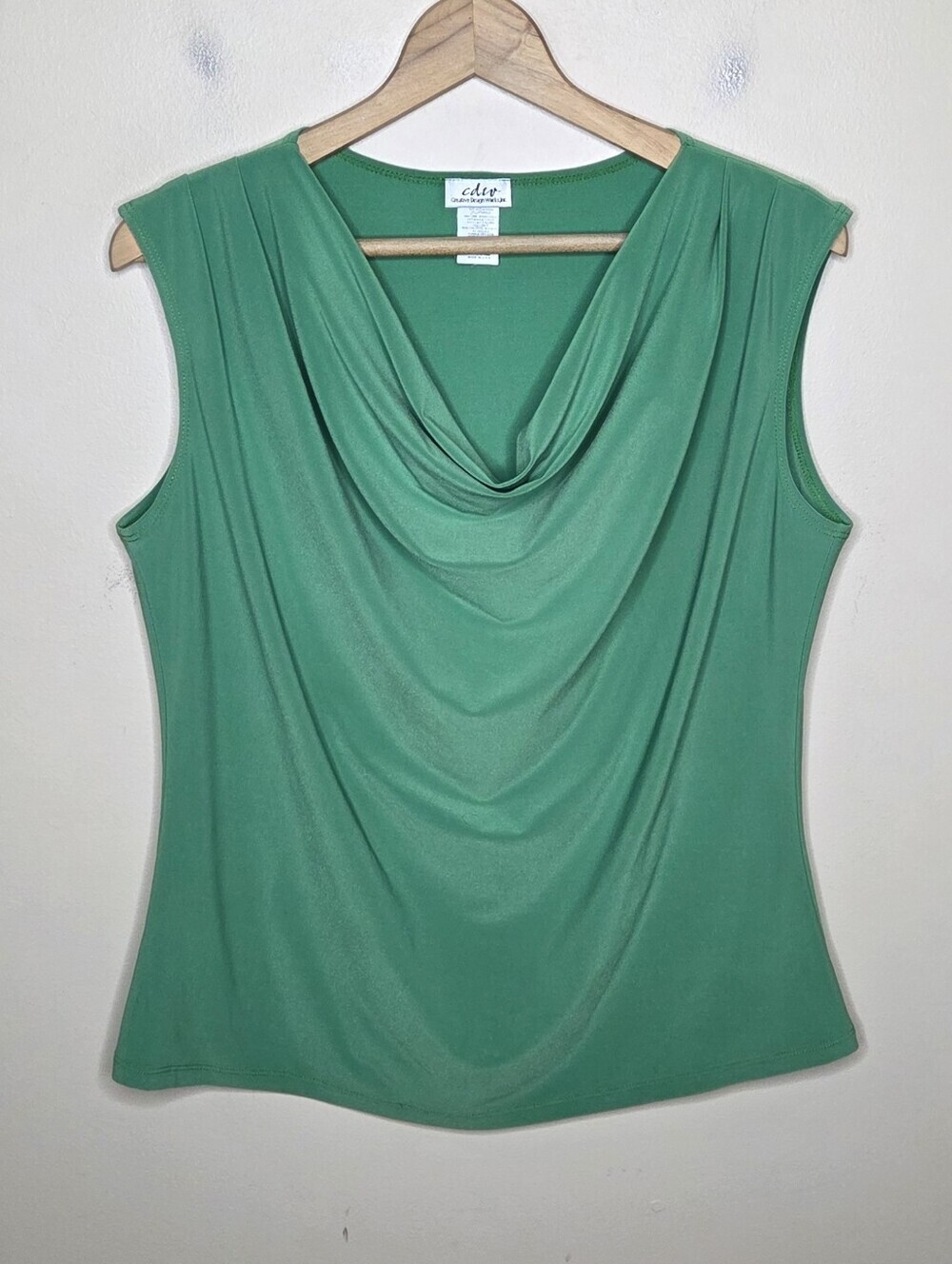 CDW Creative Design Works Green Draped Neck Sleeveless Blouse Size XL